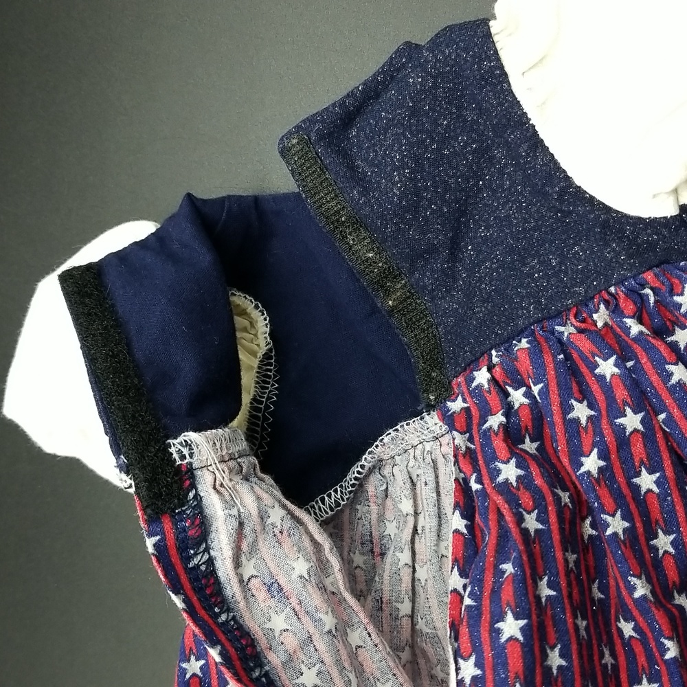 Handcrafted Handmade Red, White and Blue Americana Doll Dress - Picture 4 of 9